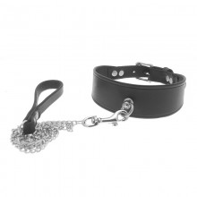 House Of Eros Black Leather Collar With Chain Lead